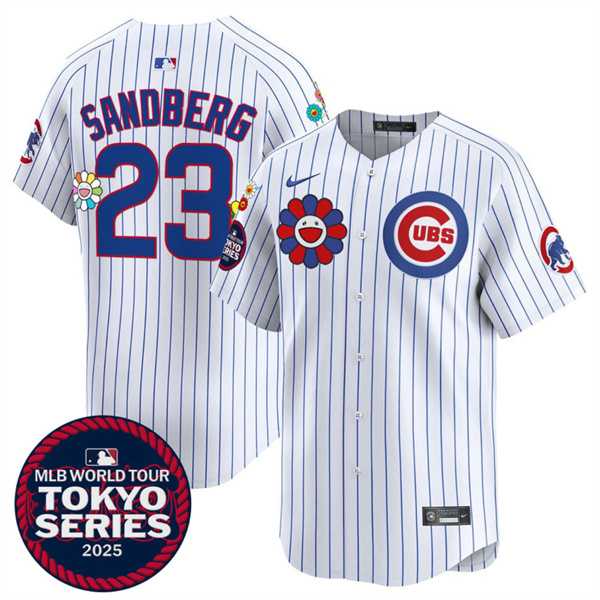 Men%27s Chicago Cubs #23 Ryne Sandberg White 2025 Tokyo Series Limited Stitched Jersey Dzhi